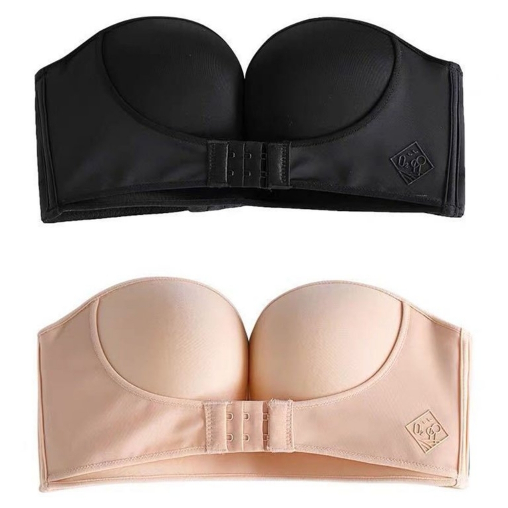 NEW 2PC Strapless Front Buckle Sexy Wireless Invisible Anti-Slip Push Up Bra 34A